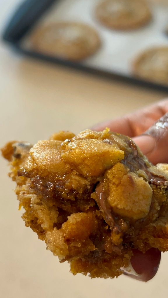 Pumpkin inside chocolate chip cookie