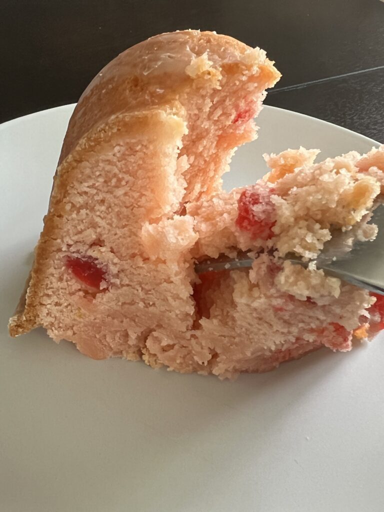 Slice of Cherry 7 up pound cake